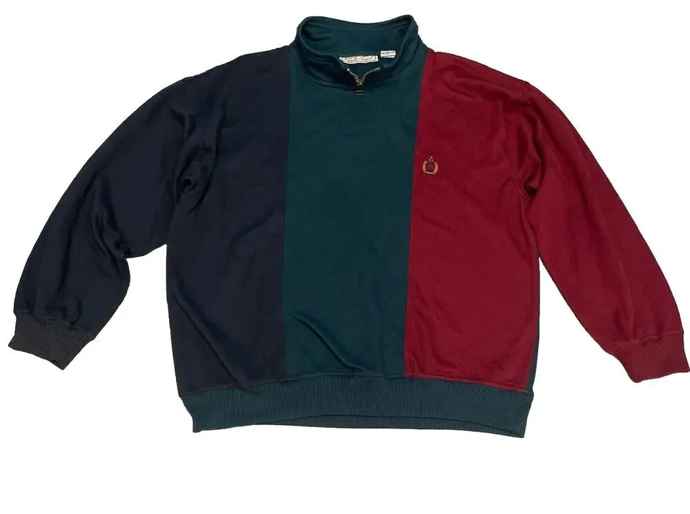 Vintage Mens Sweater L Preppy Sweatershirt 90's Colorblock Classic Pullover